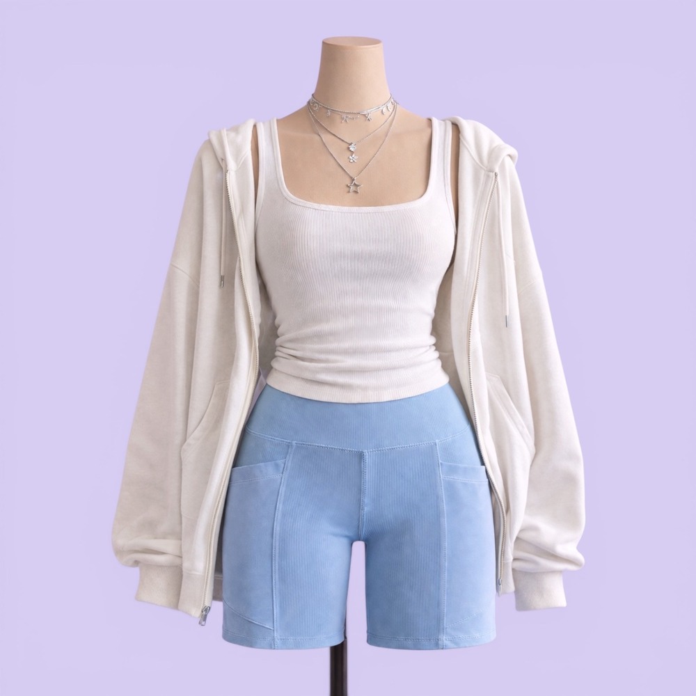 CALIA Carrie Underwood Blue Ribbed High Waisted Pocket Biker Shorts Women's M